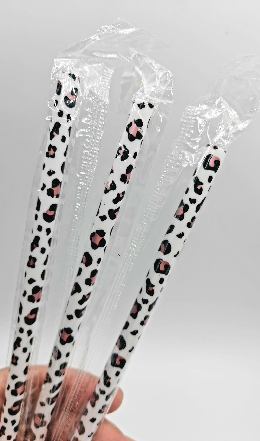 White Leopard Print Reusable Straw